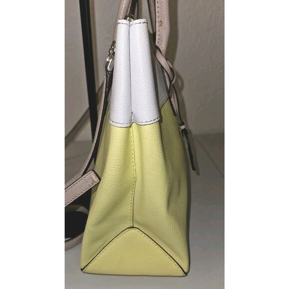 Kate Spade Eva Satchel Crossbody Limelight Yellow White Leather 13x10x5 - Picture 5 of 13